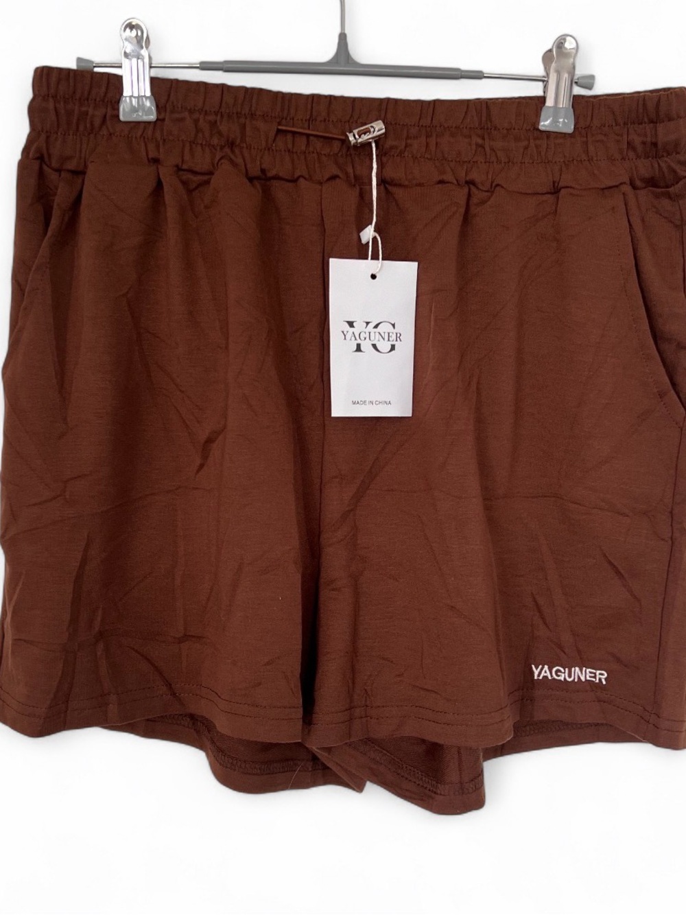 Yaguner Brown Casual Elastic Waist Shorts